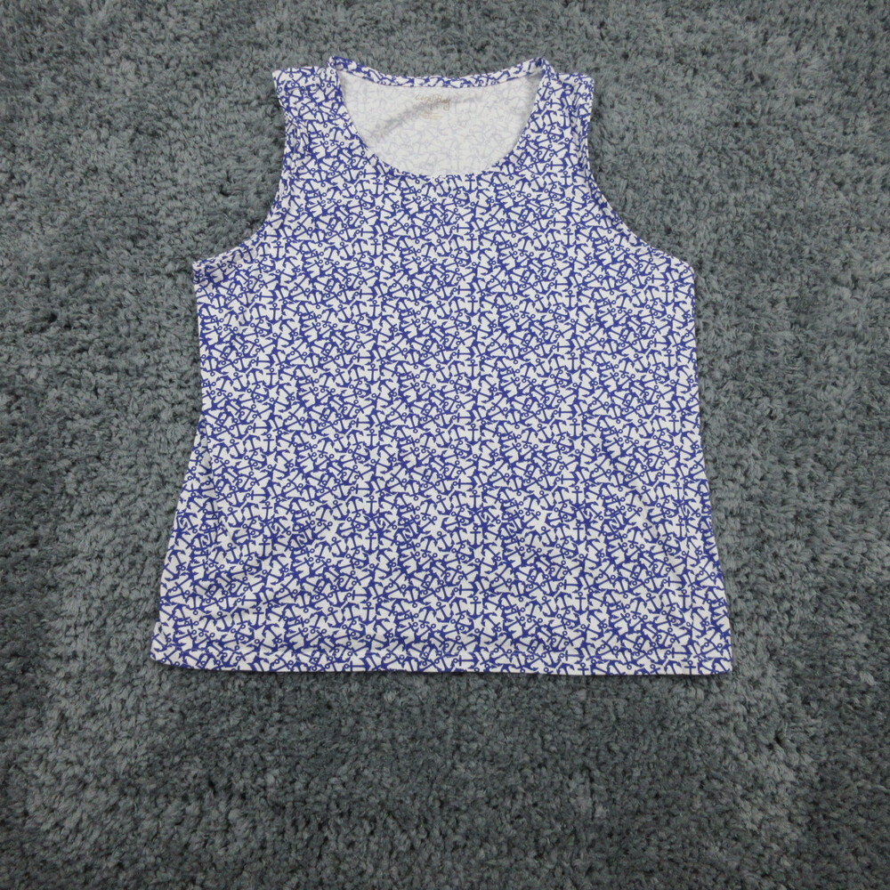 Coral Bay Shirt Womens Large White Blue Geometric Anchors Sleeveless Top